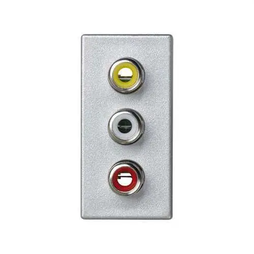 PLACA SIMON K45 1/2 MECANISMO CON 3 CONECTORES RCA AUDIO ALUMINIO Novedad