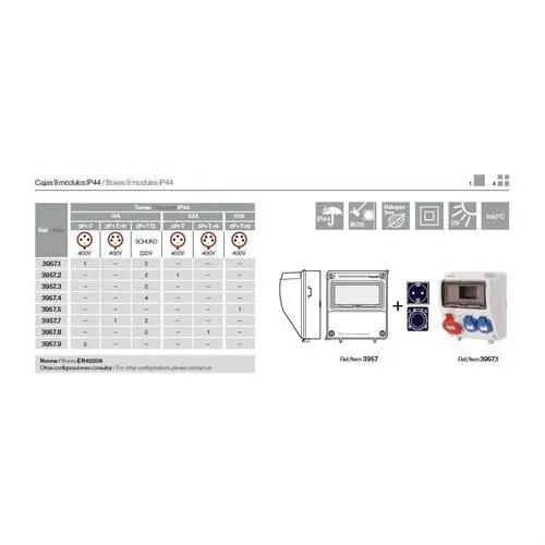 CAJA 9 ELEMENTOS 2 TOMAS 2P+TT LATERAL 16A 250V Promoción Exclusiva